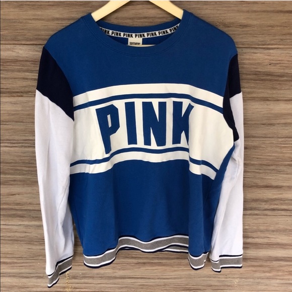 PINK Victoria's Secret Tops - VS PINK blue varsity pullover sweatshirt